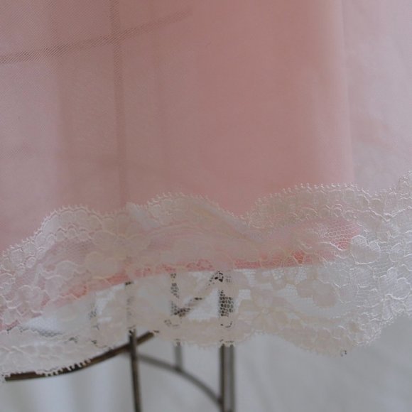 vtg 60s KOMA Pink Nylon Chiffon Babydoll Short Empire Chemise Nightgown Lace M - Picture 7 of 11